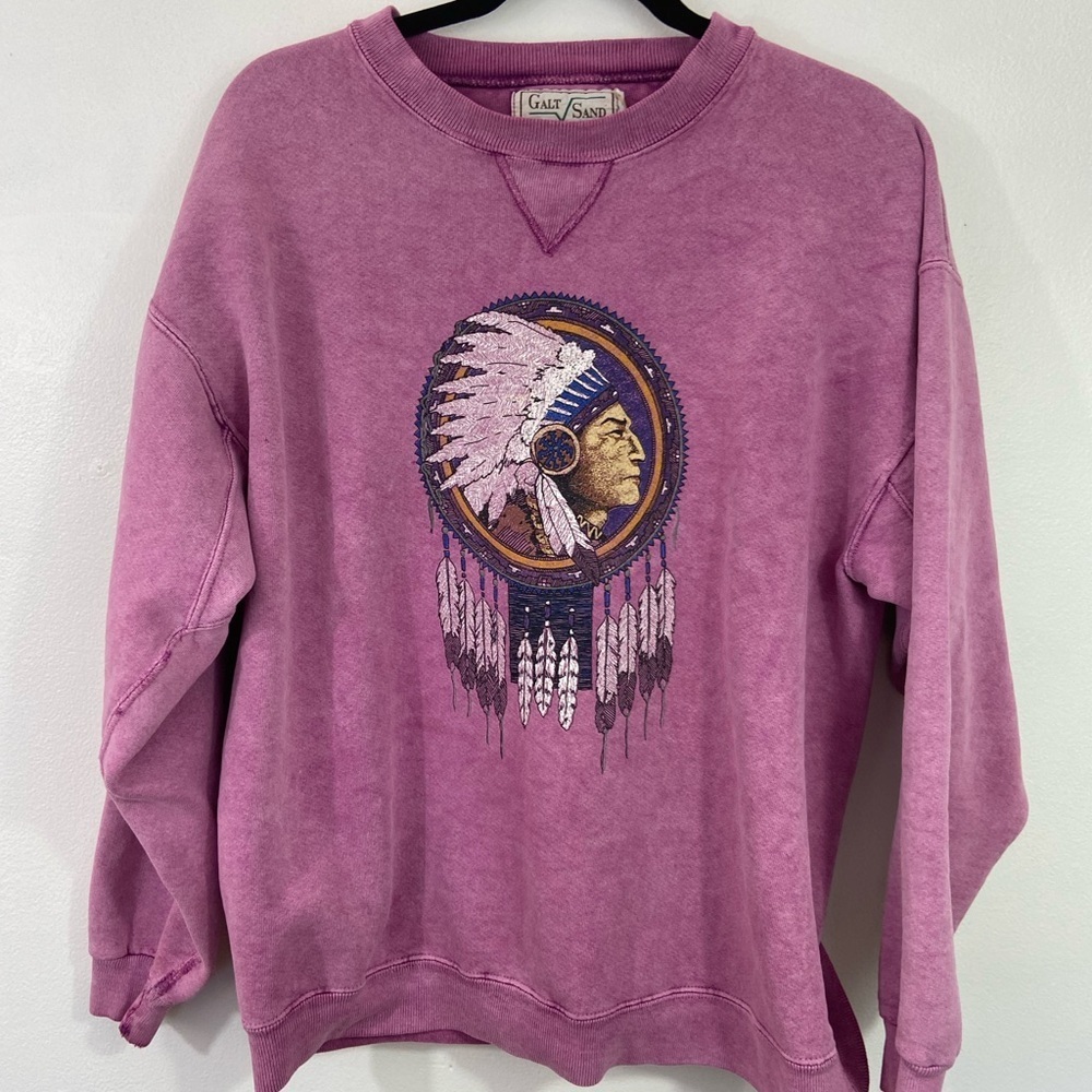 Vintage Native Indian Sweatshirt Purple Medium Y2K Western Graphic Distressed